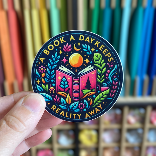 A Book A Day Keeps Reality Away Round Sticker