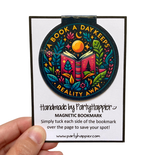 A Book A Day Keeps Reality Away Navy Magnetic Bookmark