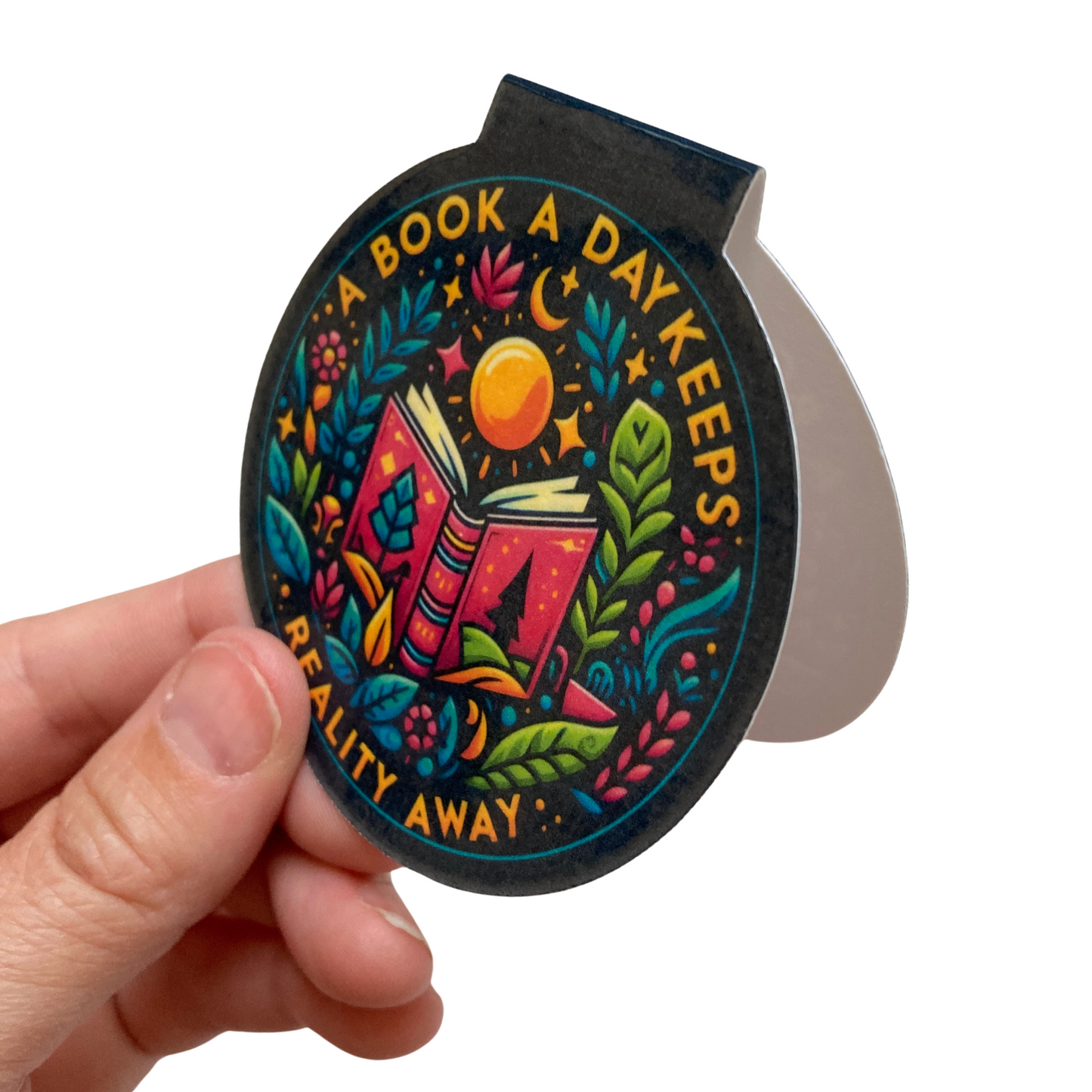 A Book A Day Keeps Reality Away Navy Magnetic Bookmark