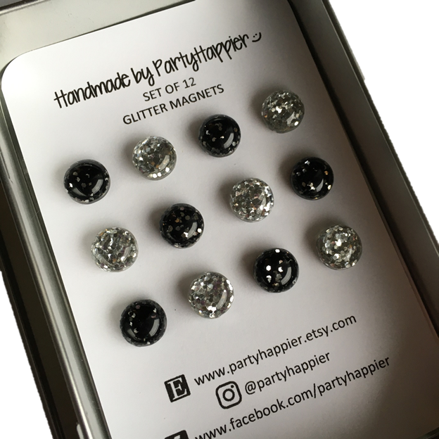 Black and Silver Glitter Magnets