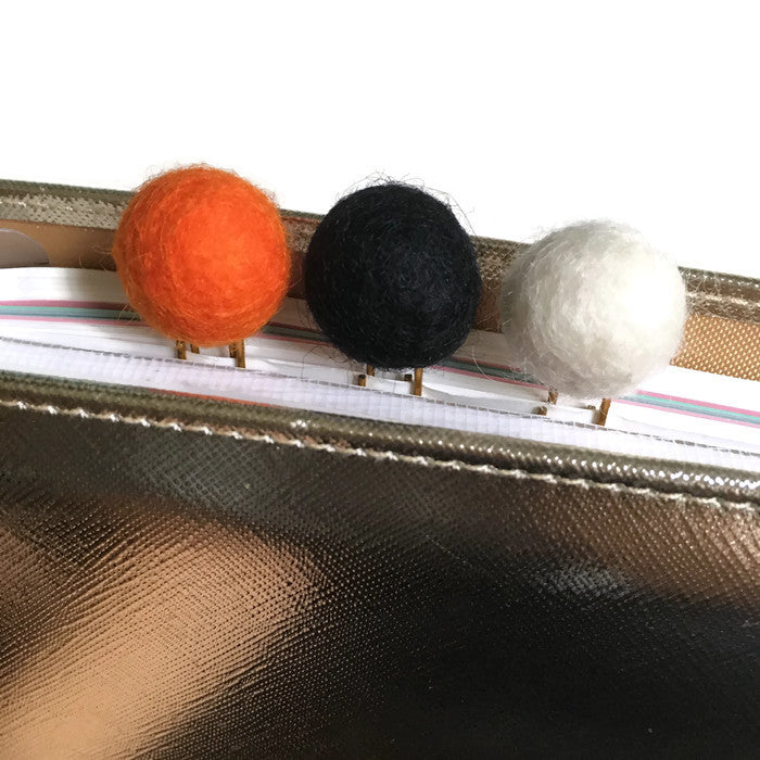 Carrot, Ebony, & Snow Felt Pom Paper Clips