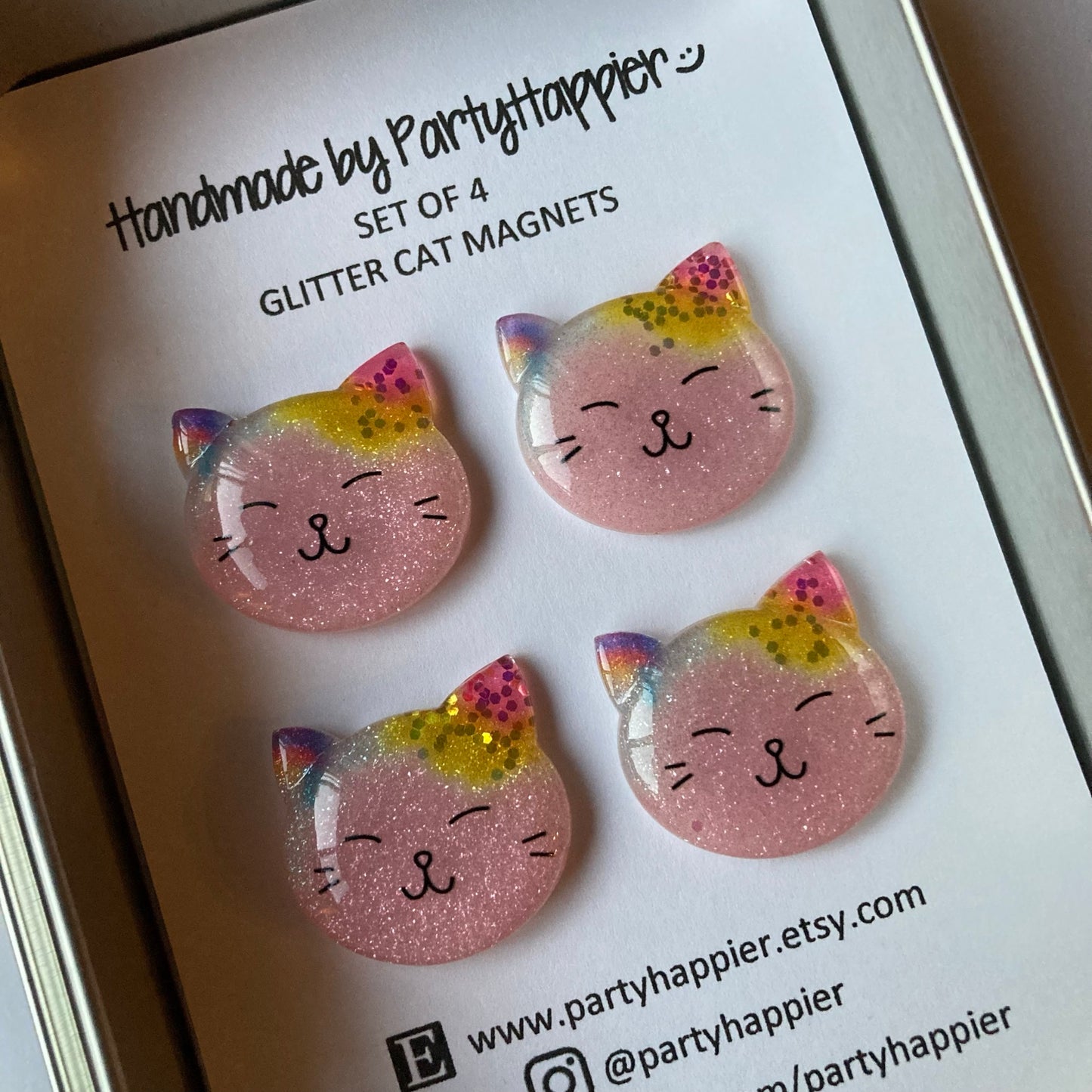 Pink Glitter Cat Magnets