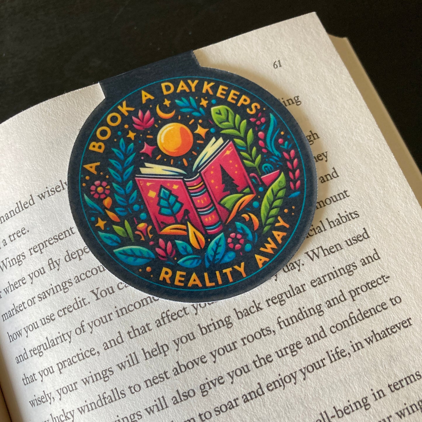 A Book A Day Keeps Reality Away Navy Magnetic Bookmark
