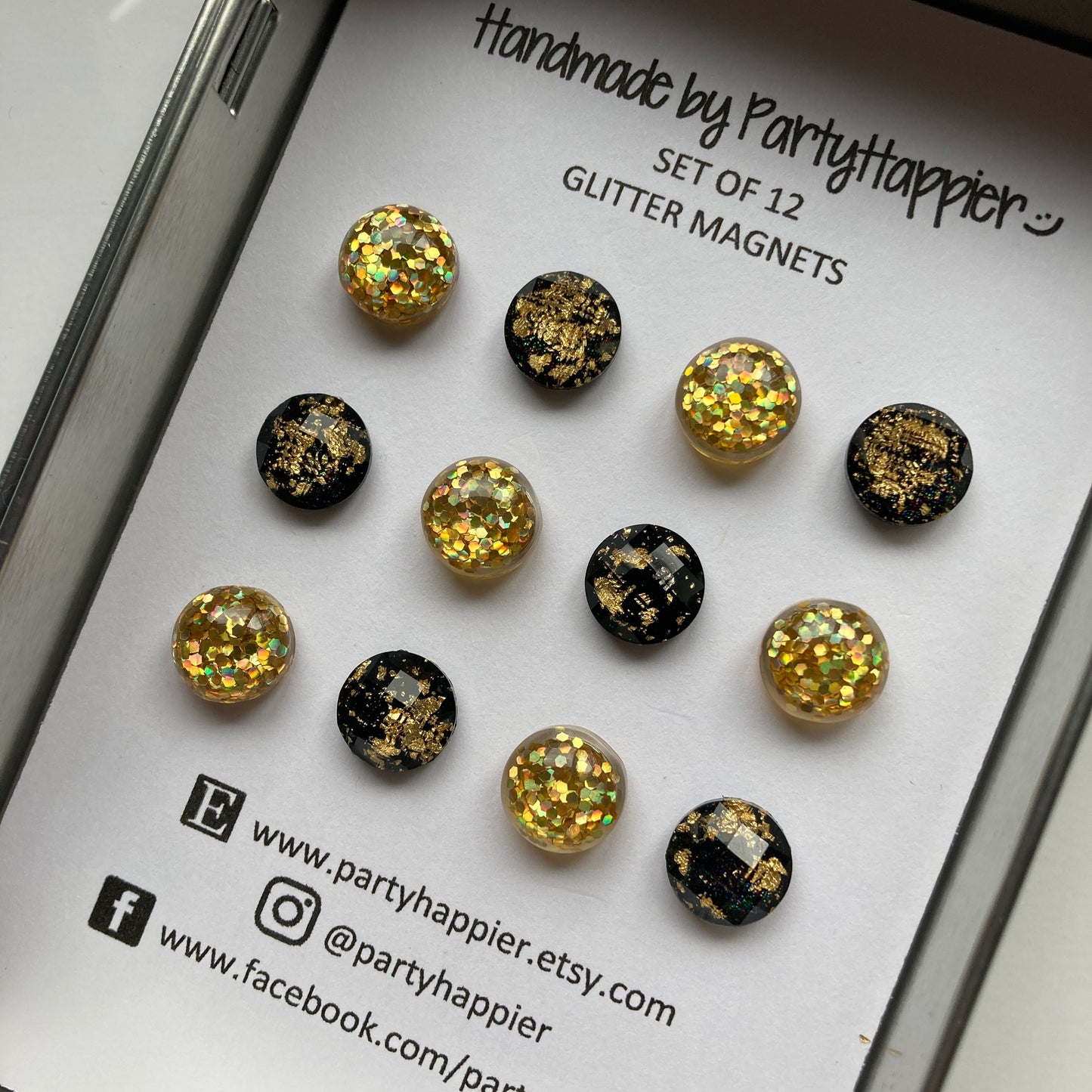 Black and Gold Glitter Magnets