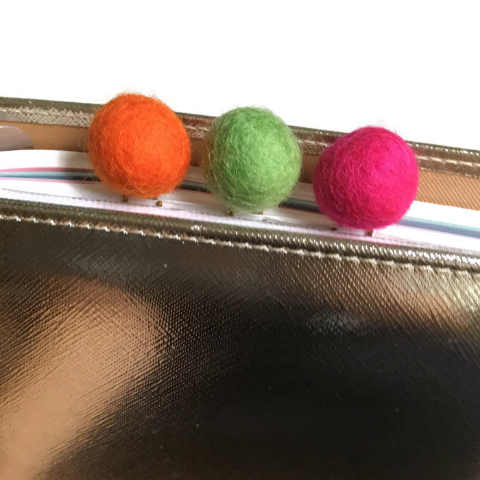 Carrot, Lime Drop, & Hot Pink Felt Pom Paper Clips
