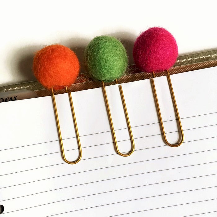 Carrot, Lime Drop, & Hot Pink Felt Pom Paper Clips