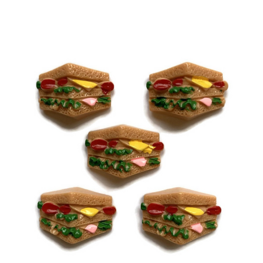 Five sandwich magnets on white background
