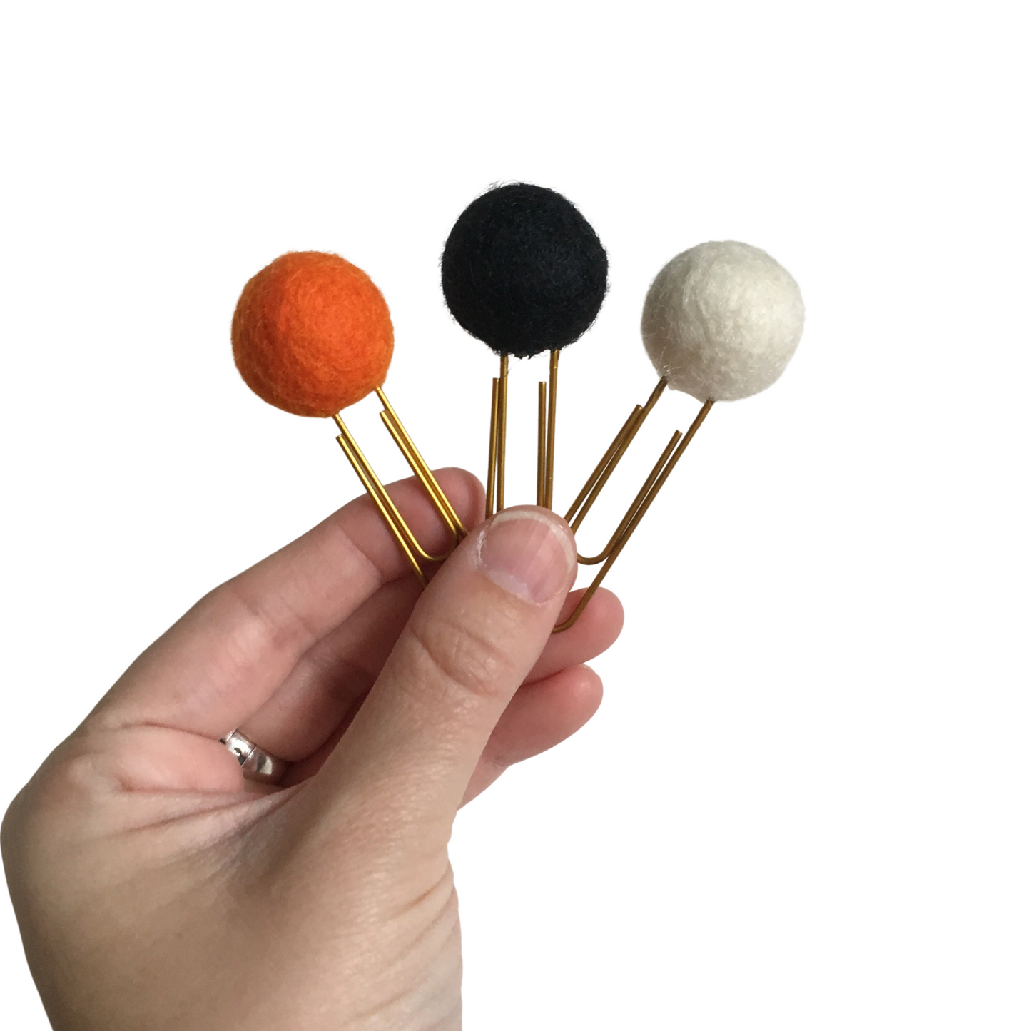 Carrot, Ebony, & Snow Felt Pom Paper Clips