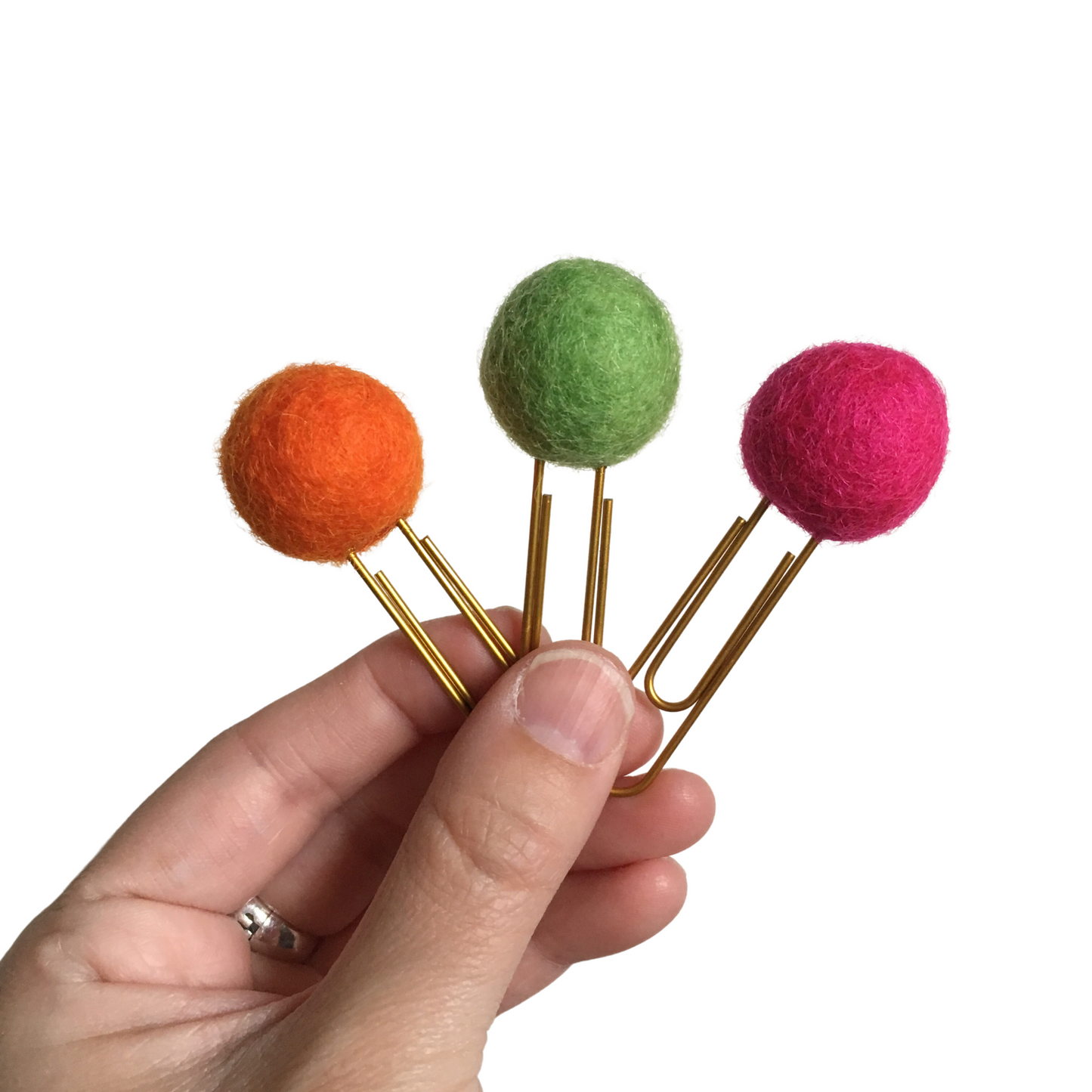Carrot, Lime Drop, & Hot Pink Felt Pom Paper Clips