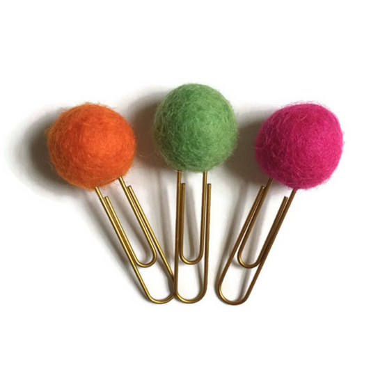 Carrot, Lime Drop, & Hot Pink Felt Pom Paper Clips