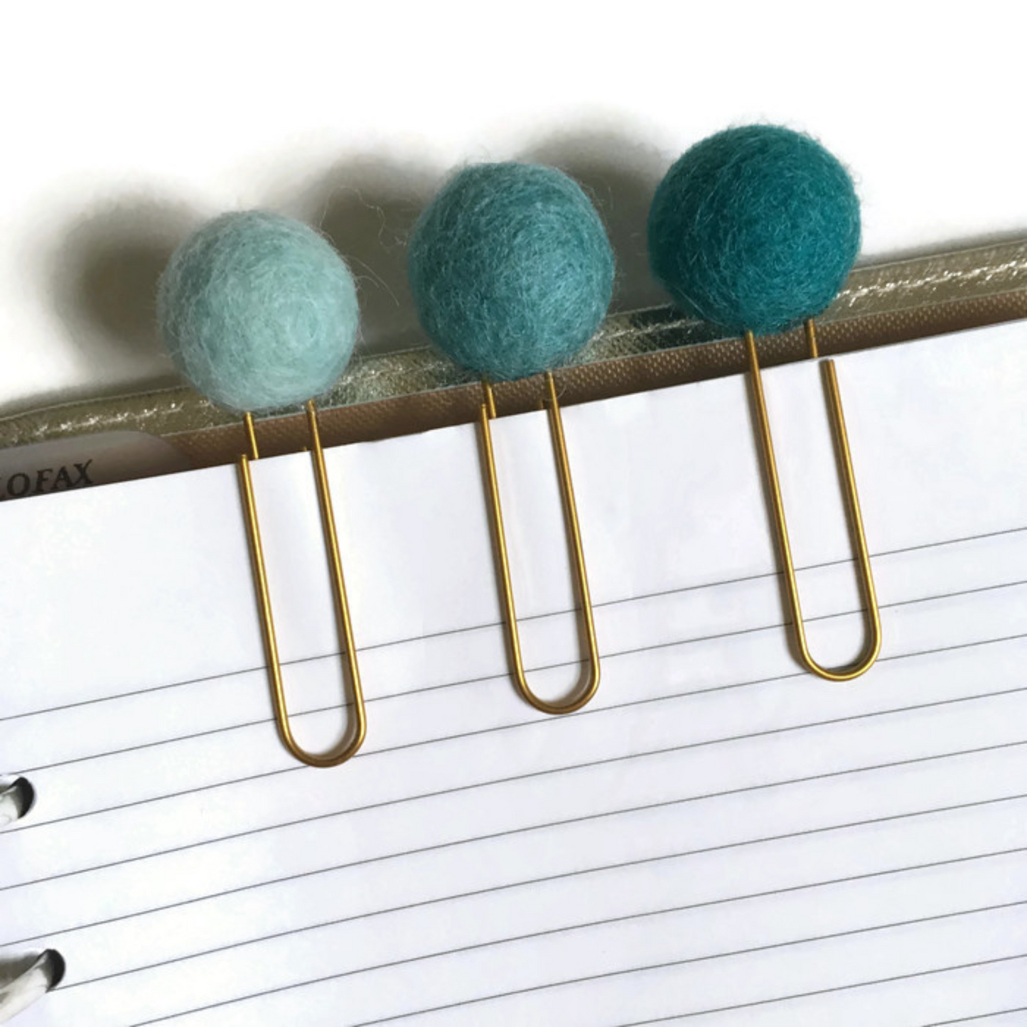 Soft Celeste, Aqua Bloom, & Empress Teal Felt Pom Paper Clips