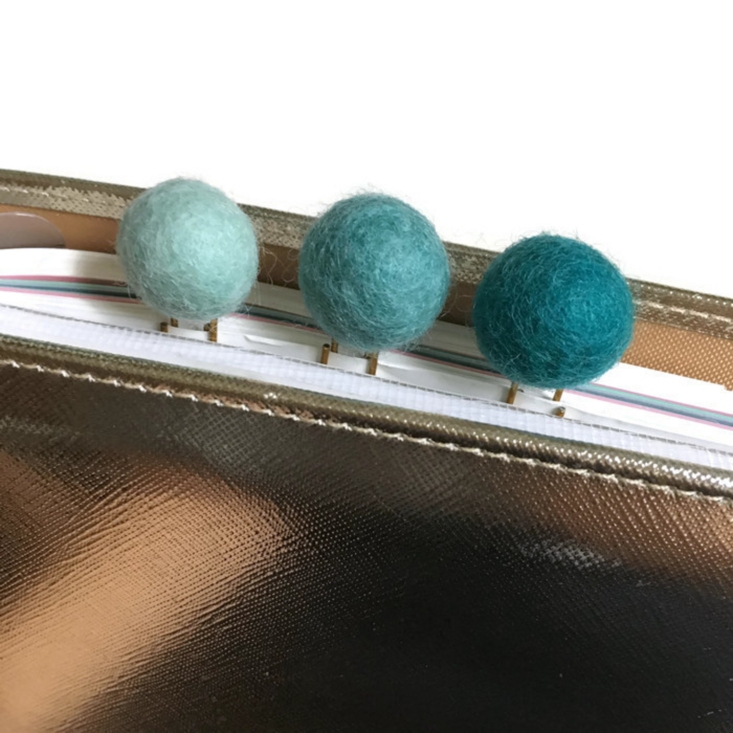 Soft Celeste, Aqua Bloom, & Empress Teal Felt Pom Paper Clips