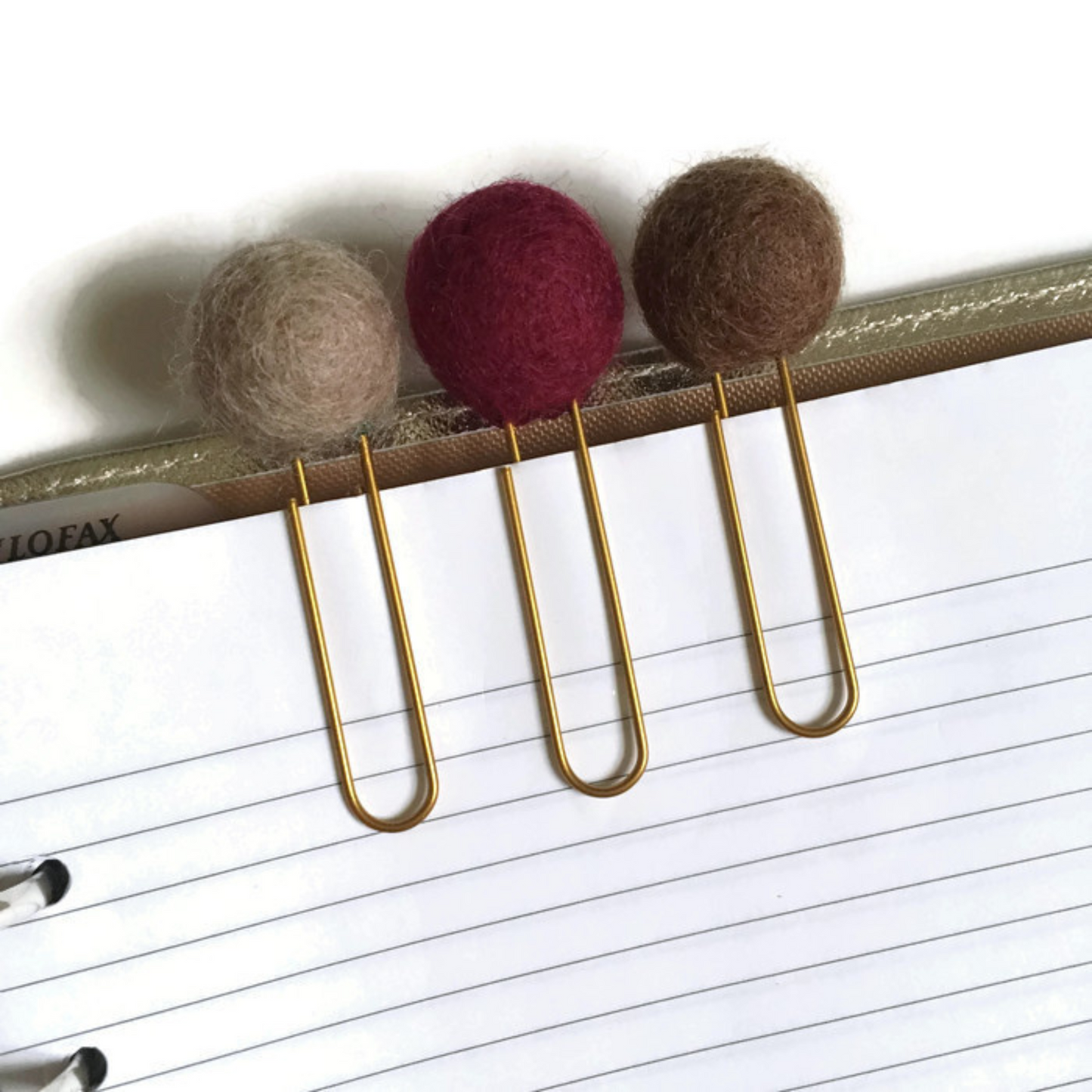 Beige, Dark Red, & Chocolate Felt Pom Paper Clips