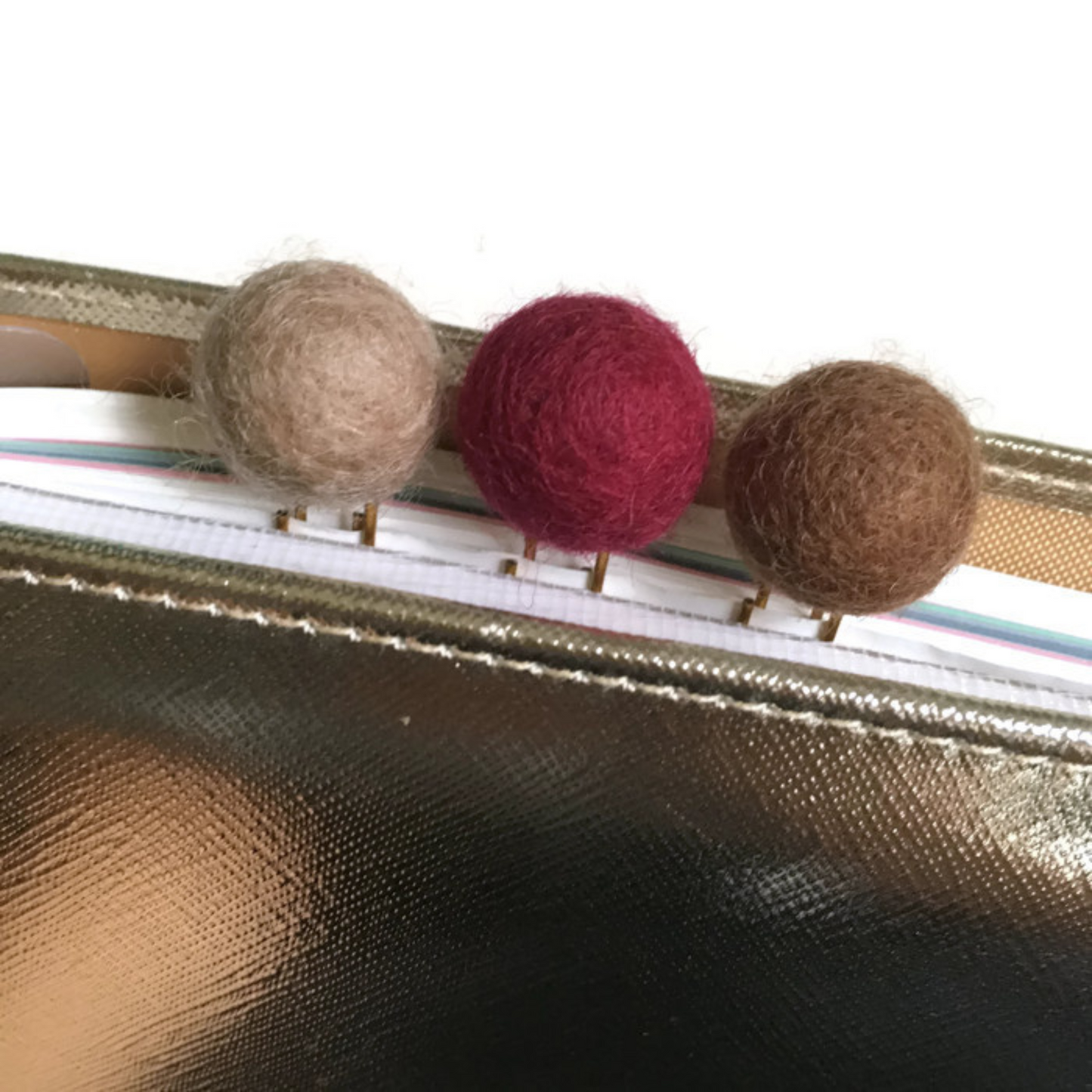 Beige, Dark Red, & Chocolate Felt Pom Paper Clips