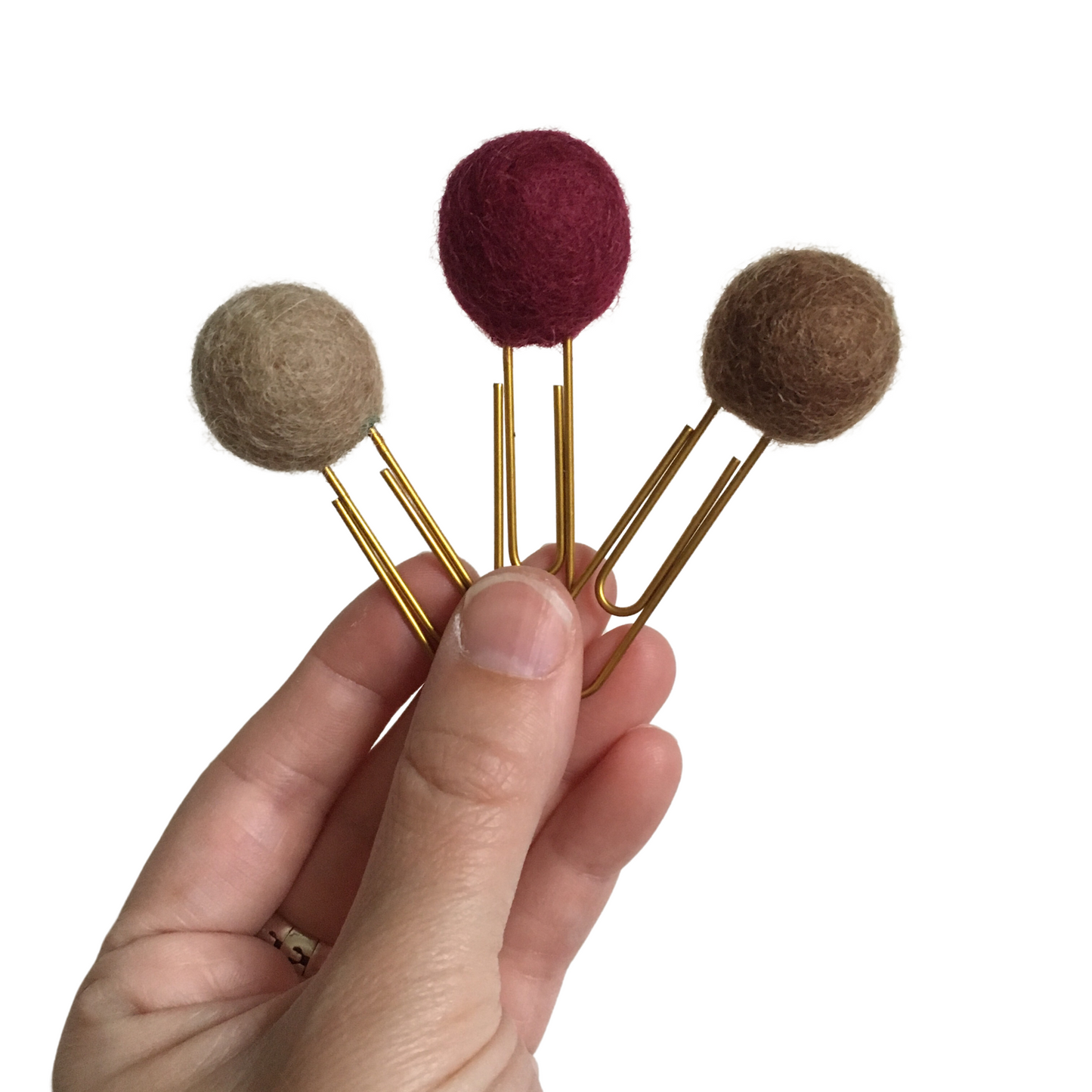 Beige, Dark Red, & Chocolate Felt Pom Paper Clips
