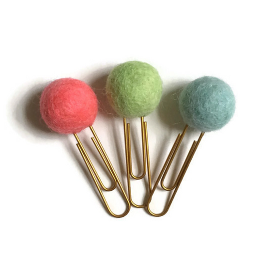 Coral, Mint, & Soft Celeste Felt Pom Paper Clips