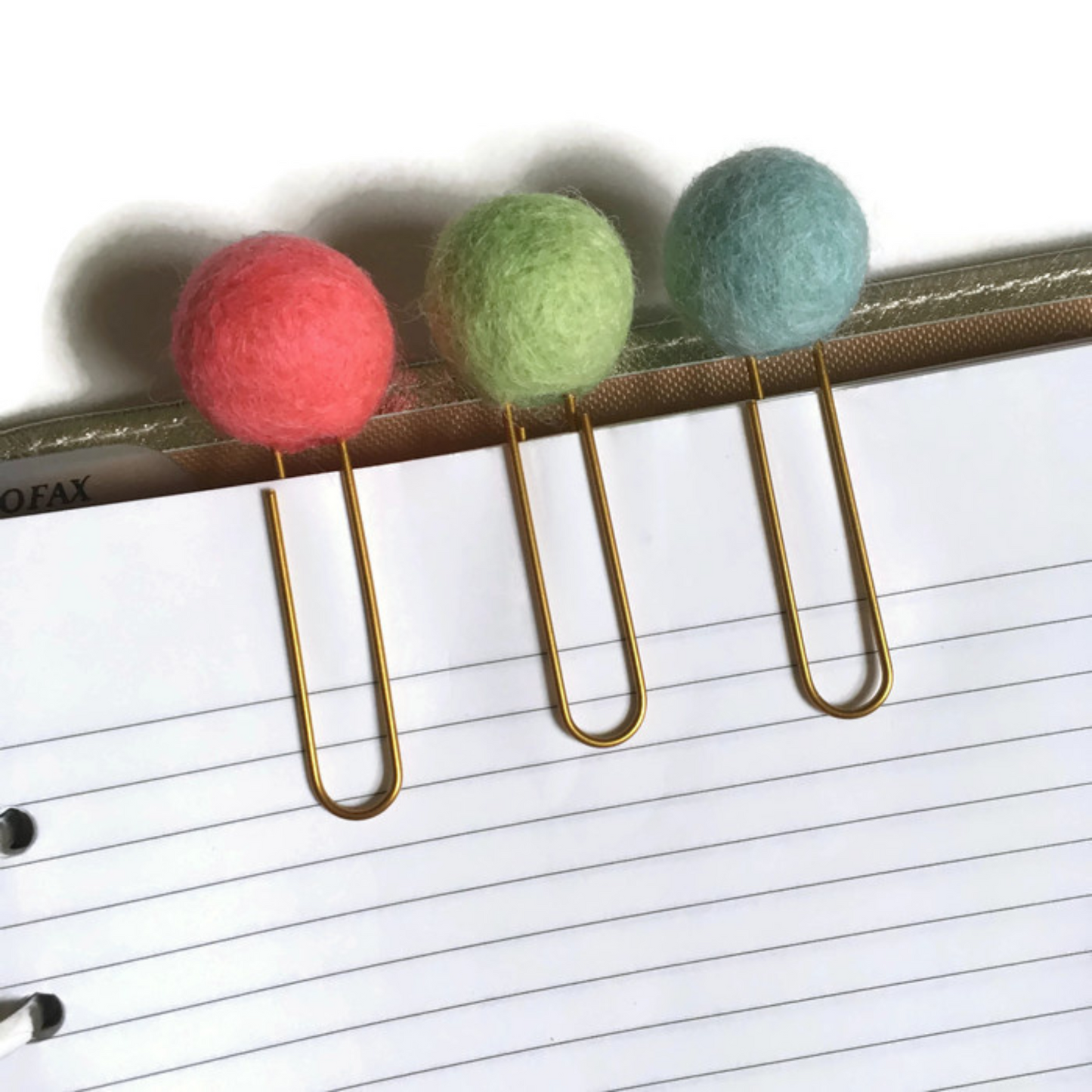 Coral, Mint, & Soft Celeste Felt Pom Paper Clips