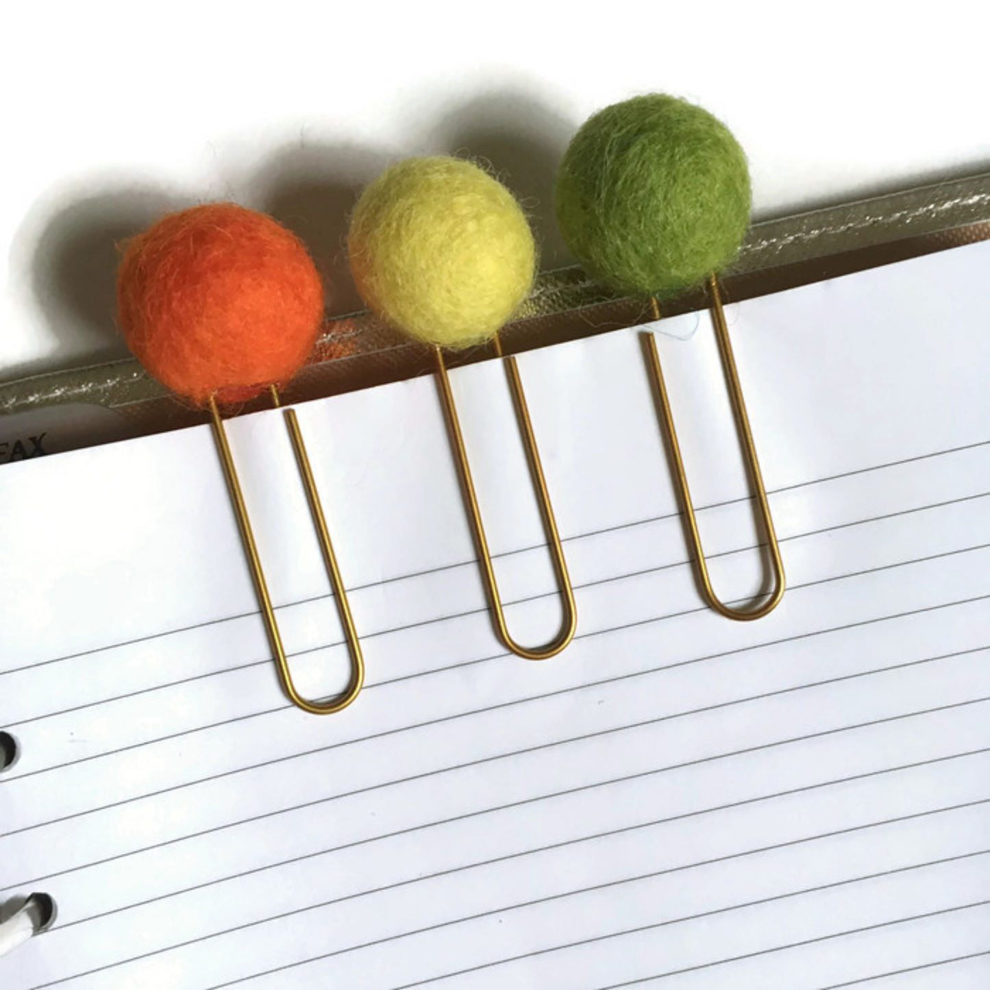 Carrot, Lemon Drop, & Pea Green Felt Pom Paper Clips