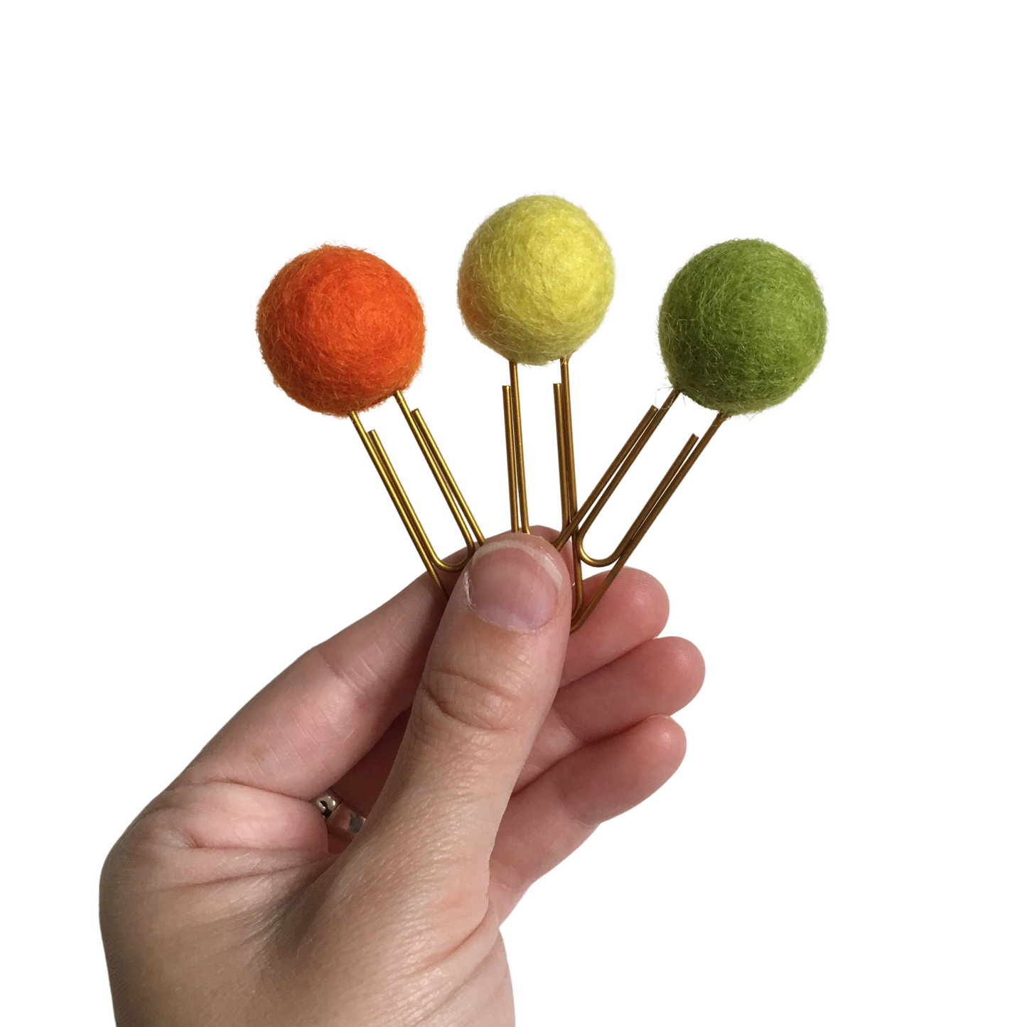 Carrot, Lemon Drop, & Pea Green Felt Pom Paper Clips