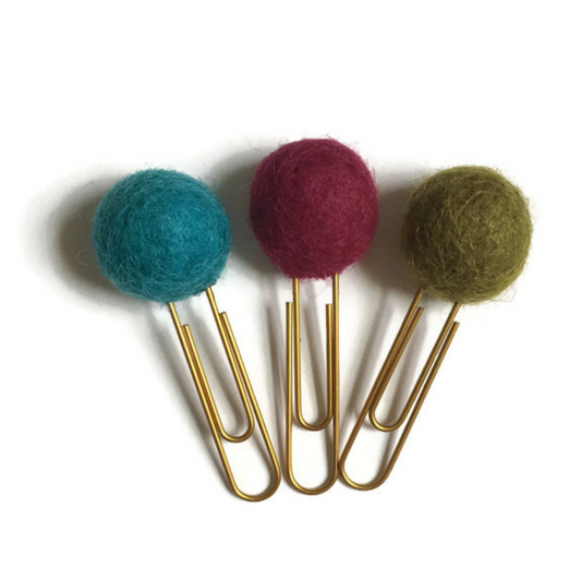 Empress Teal, Dark Red, & Olive Felt Pom Paper Clips