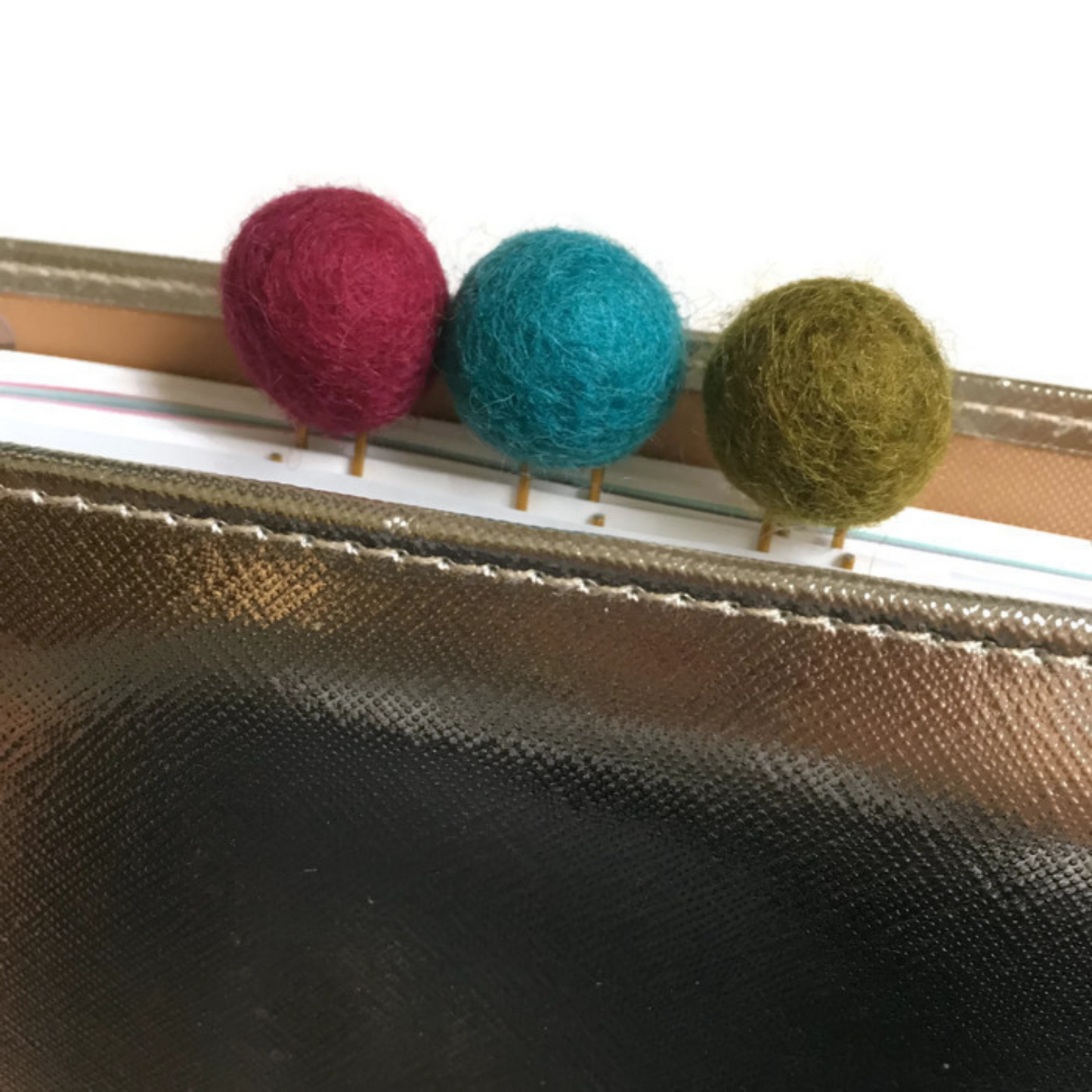 Empress Teal, Dark Red, & Olive Felt Pom Paper Clips