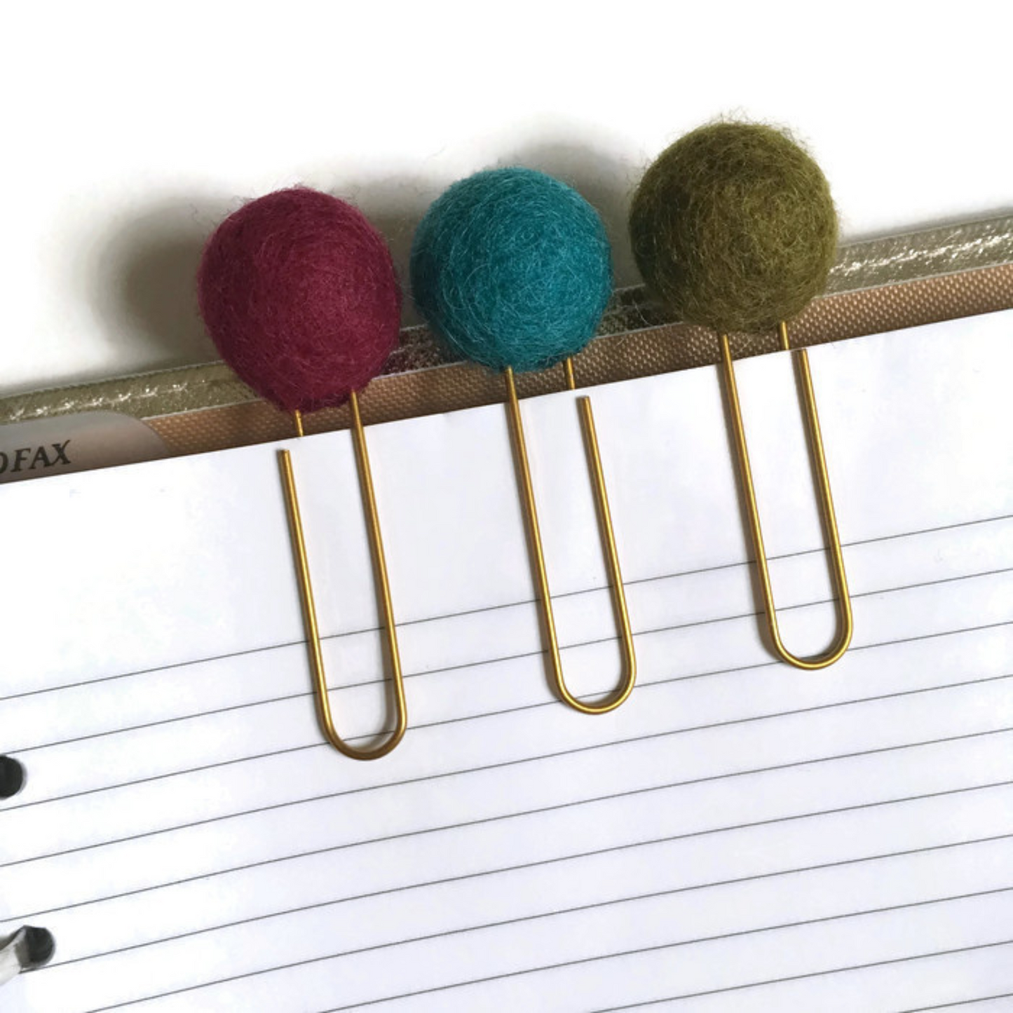 Empress Teal, Dark Red, & Olive Felt Pom Paper Clips