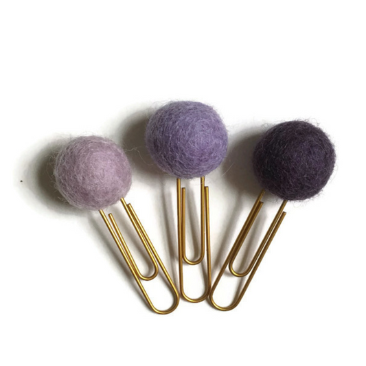 Wisteria, Lilac, & Eggplant Felt Pom Paper Clips