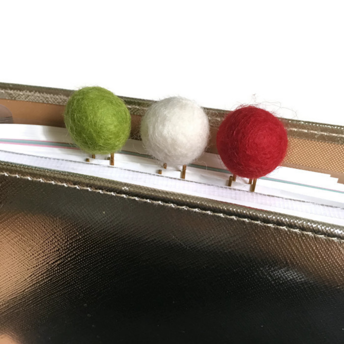 Scarlet, Pea Green, & Snow Felt Pom Paper Clips
