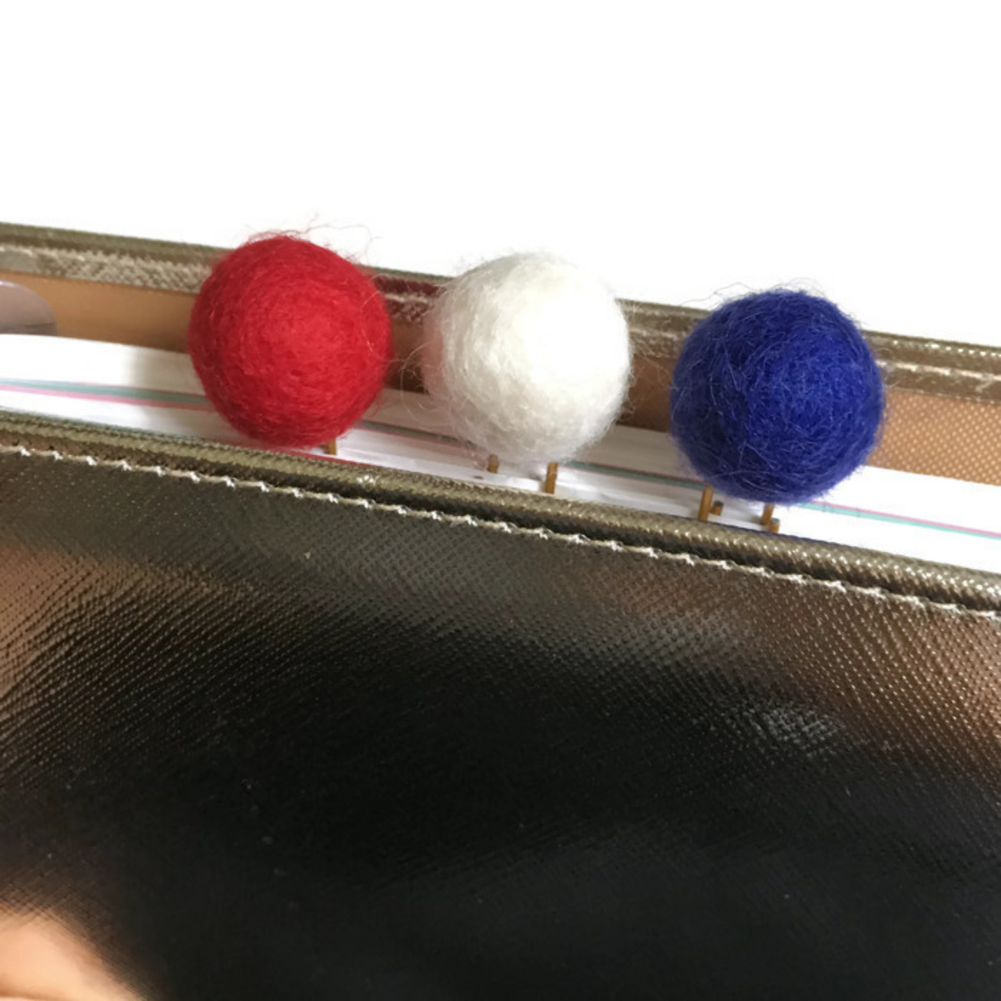 Scarlet, Snow, & Cobalt Felt Pom Paper Clips