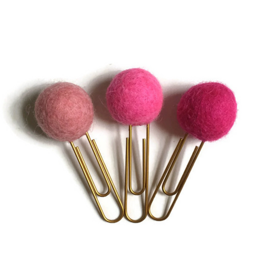 Palo Rosa, Neon Pink, & Rose Felt Pom Paper Clips