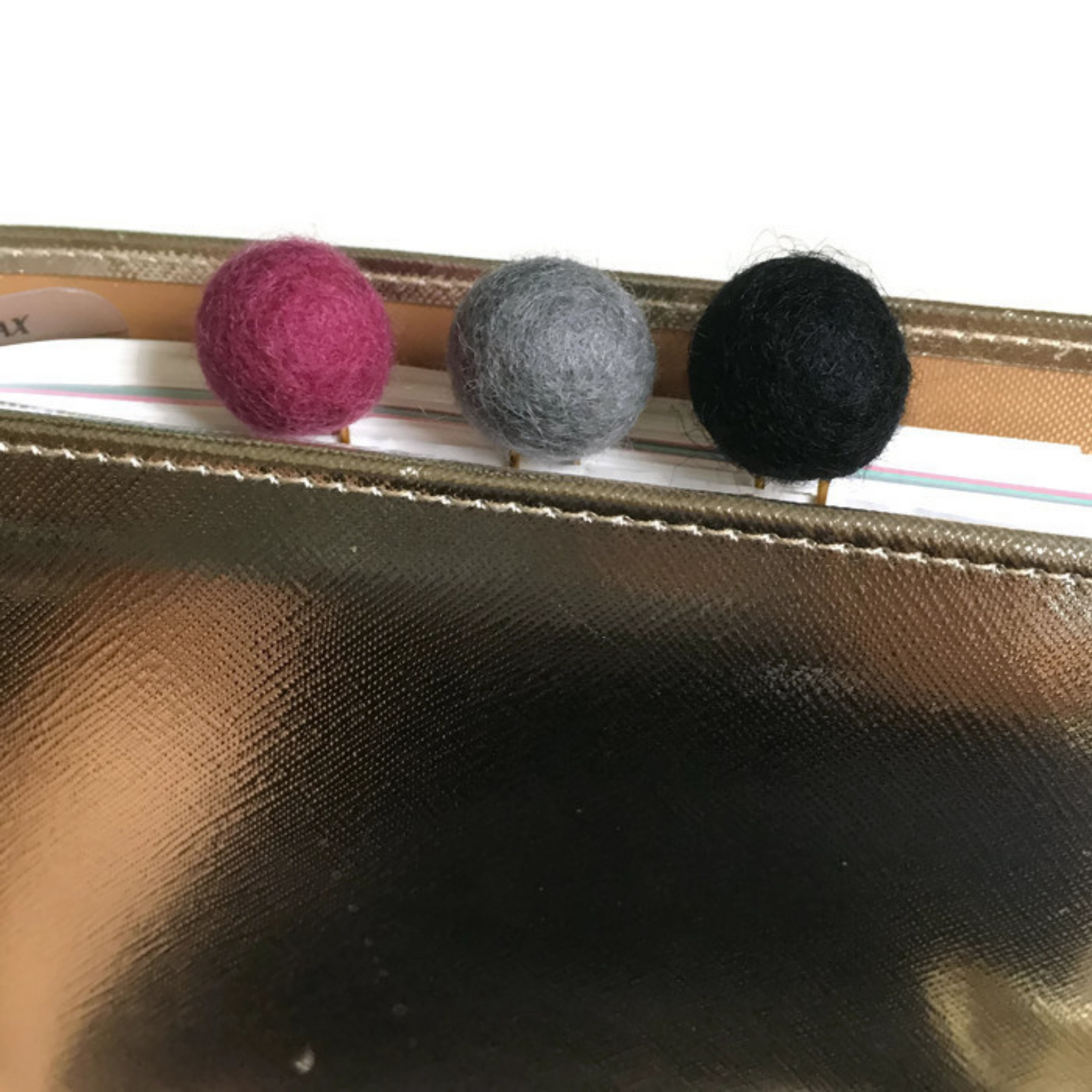 Raspberry, Slate, & Ebony Felt Pom Paper Clips