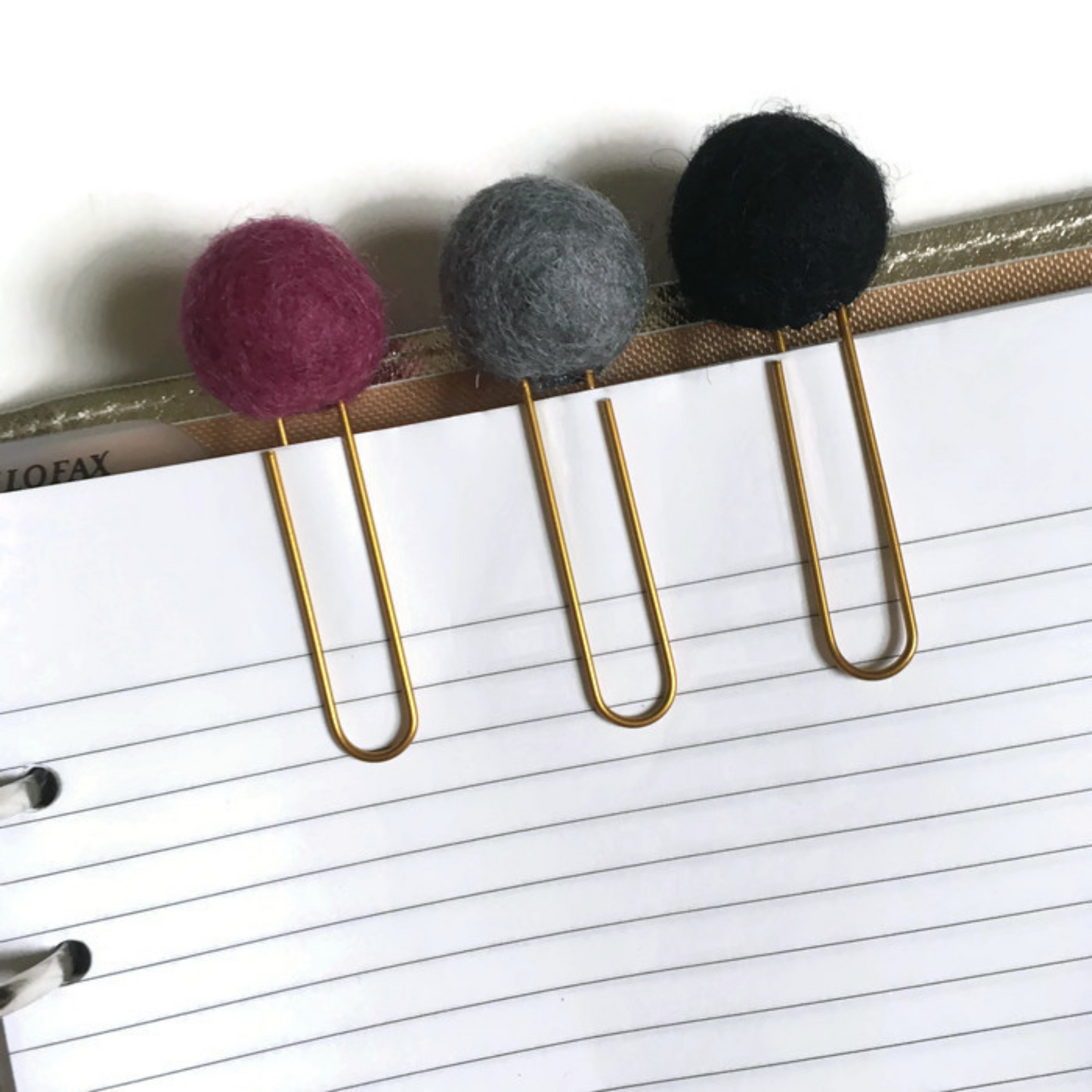Raspberry, Slate, & Ebony Felt Pom Paper Clips