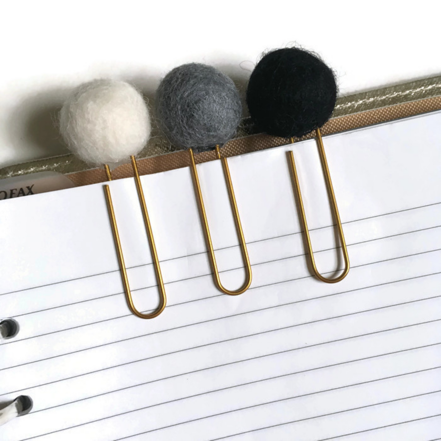Snow, Slate, & Ebony Felt Pom Paper Clips