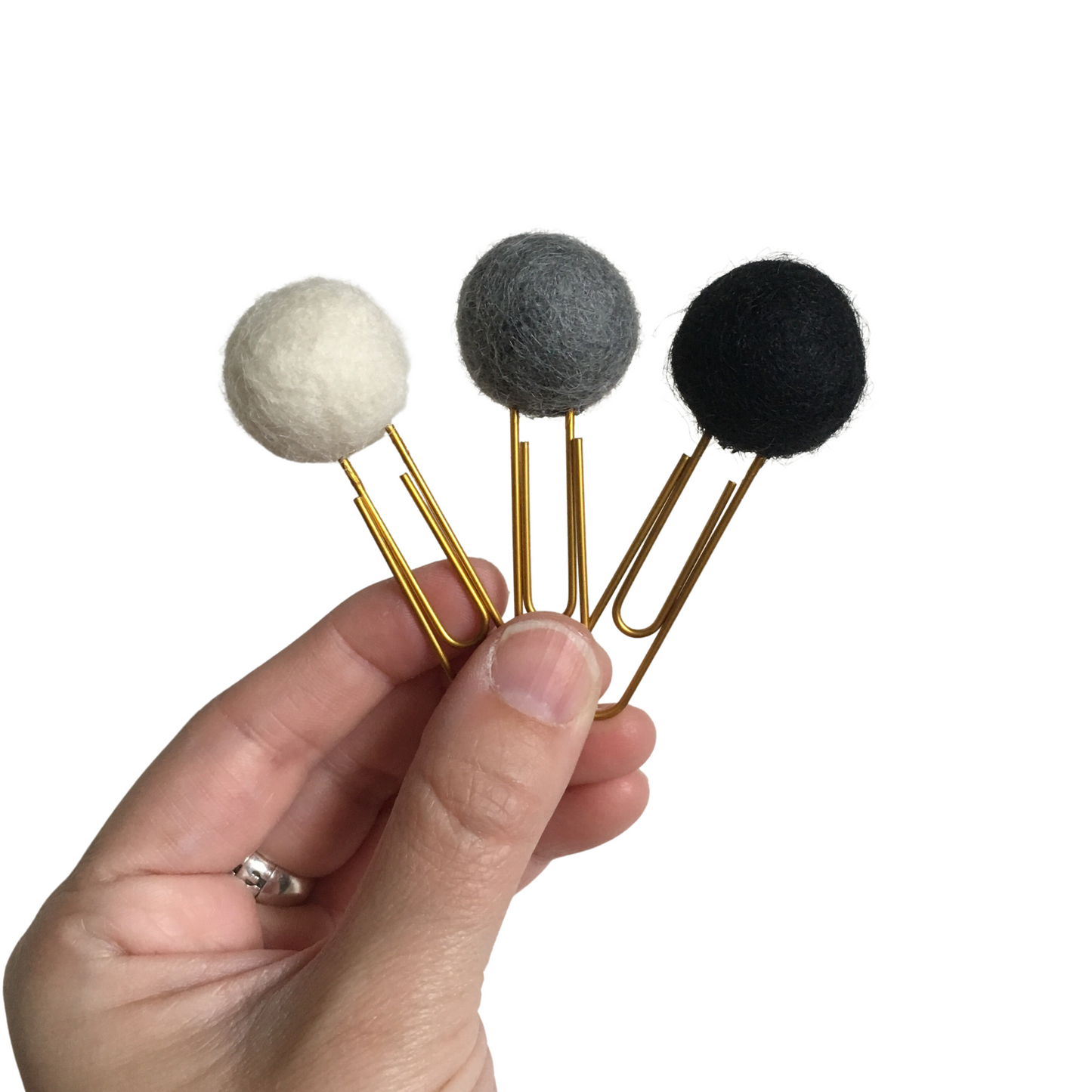 Snow, Slate, & Ebony Felt Pom Paper Clips