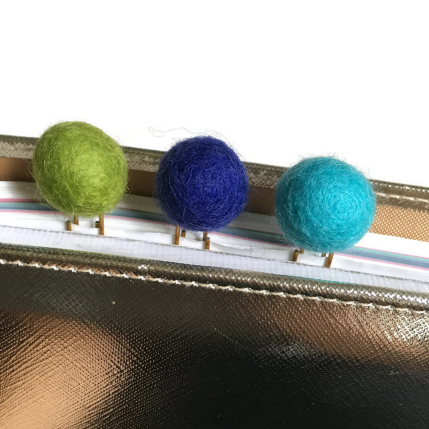 Pea Green, Cobalt, & Celeste Felt Pom Paper Clips
