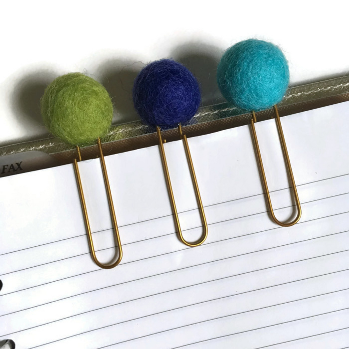 Pea Green, Cobalt, & Celeste Felt Pom Paper Clips