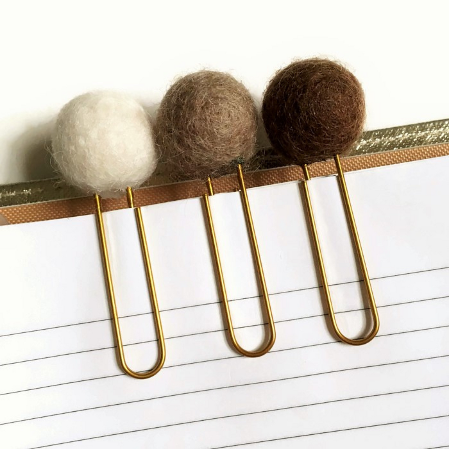 Beige, Snow, & Chocolate Felt Pom Paper Clips
