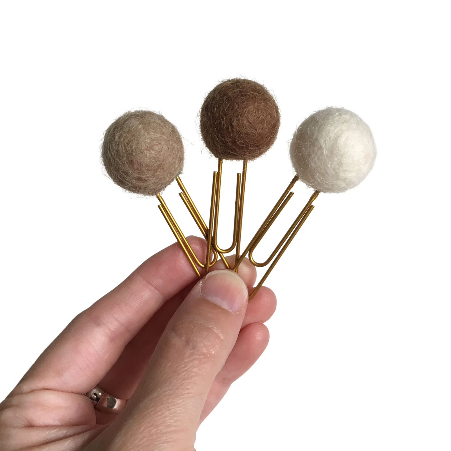 Beige, Snow, & Chocolate Felt Pom Paper Clips