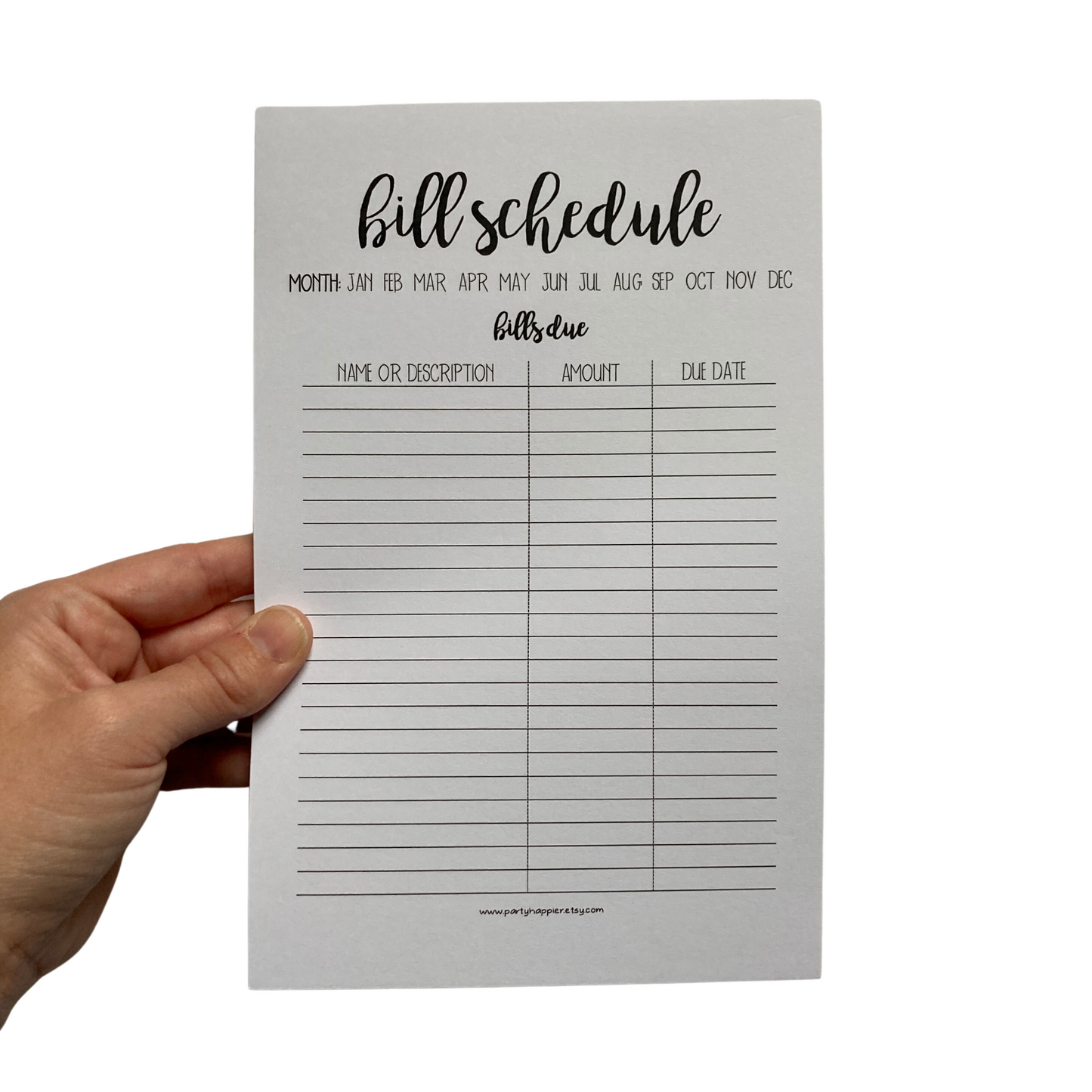 Bill Schedule Notepad