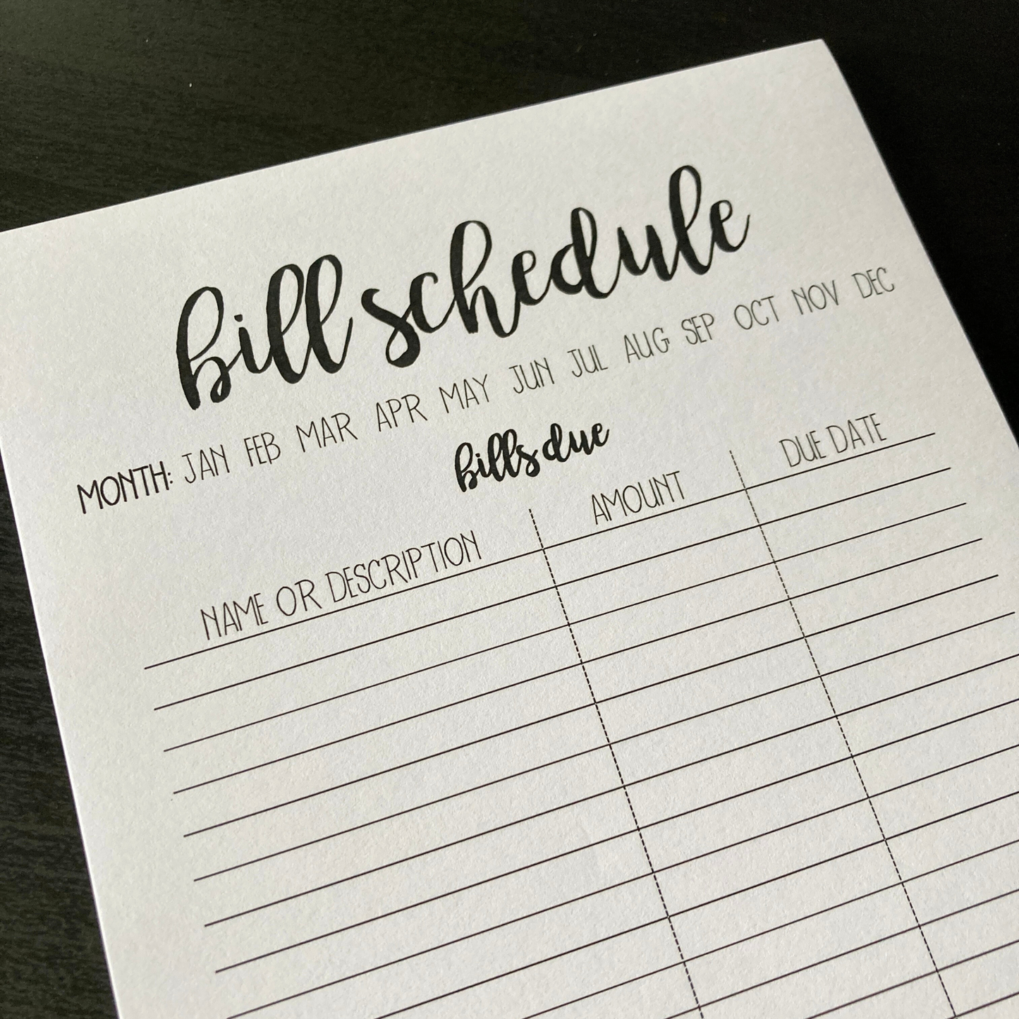 Bill Schedule Notepad