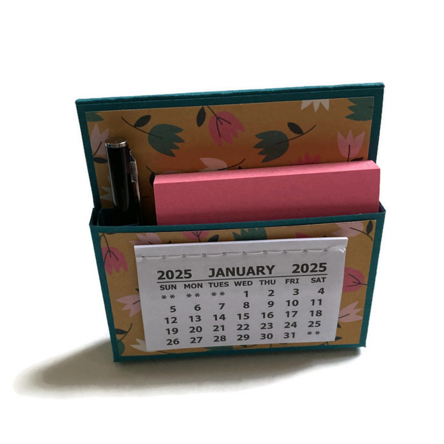 Teal Floral 2025 Desk Calendar