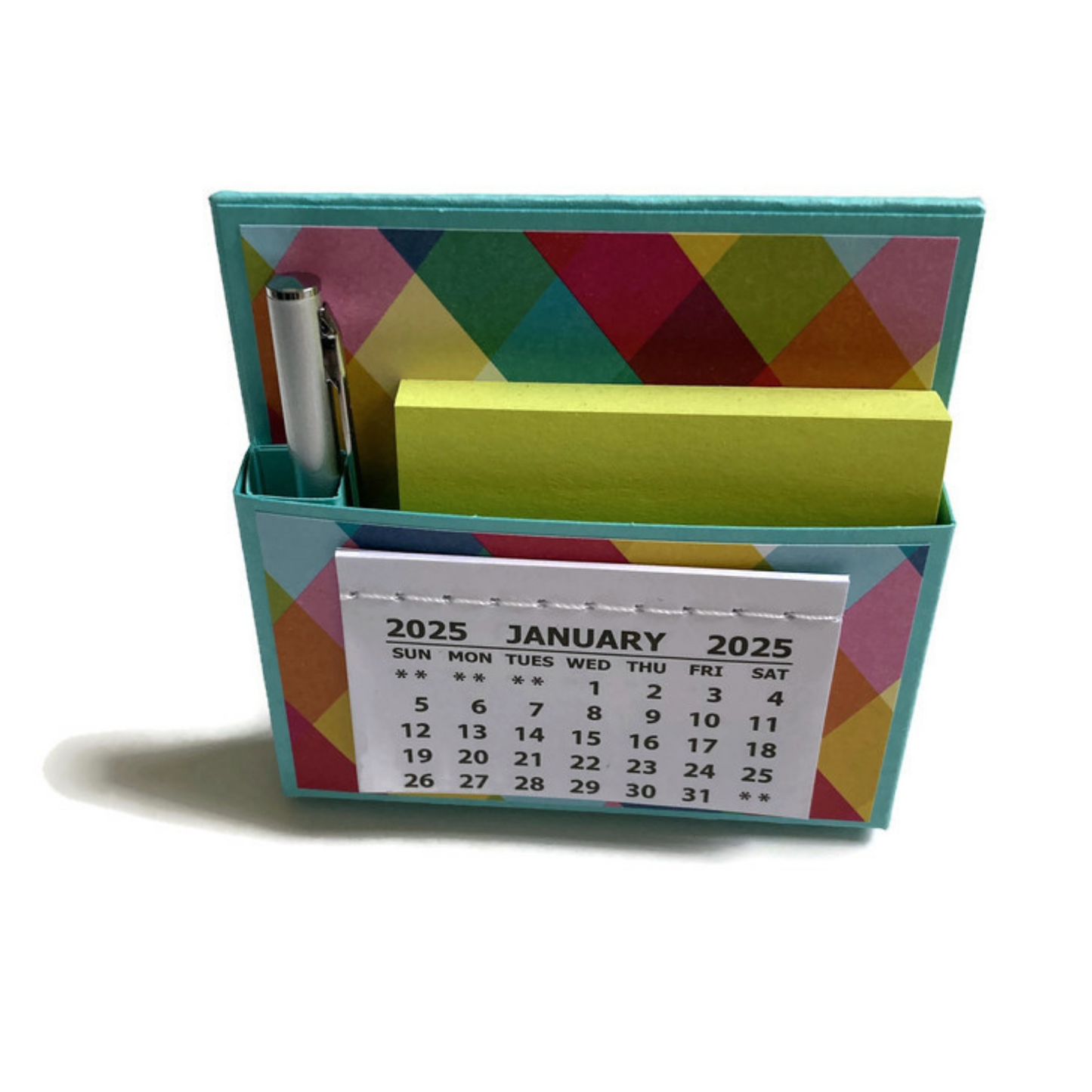 Colorful Plaid 2025 Desk Calendar