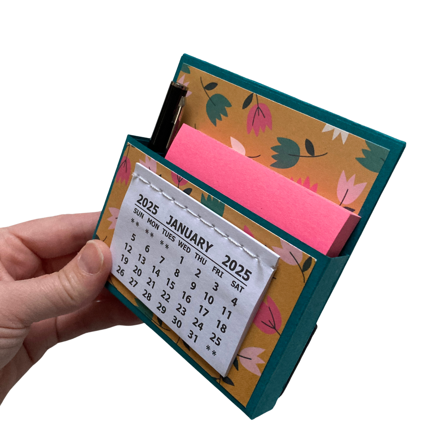 Teal Floral 2025 Desk Calendar