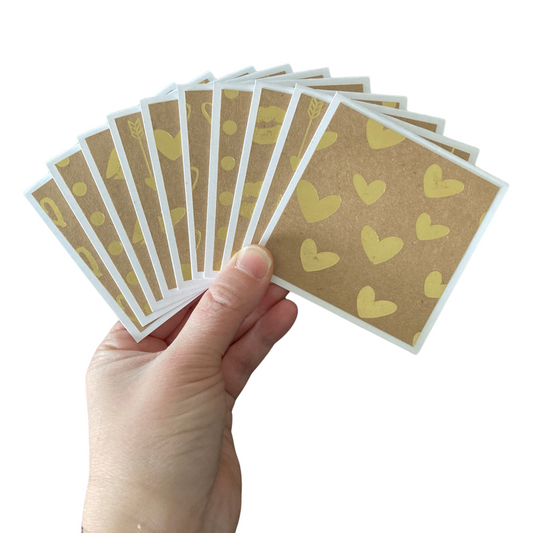 3x3 Gold Foil Hearts Note Cards