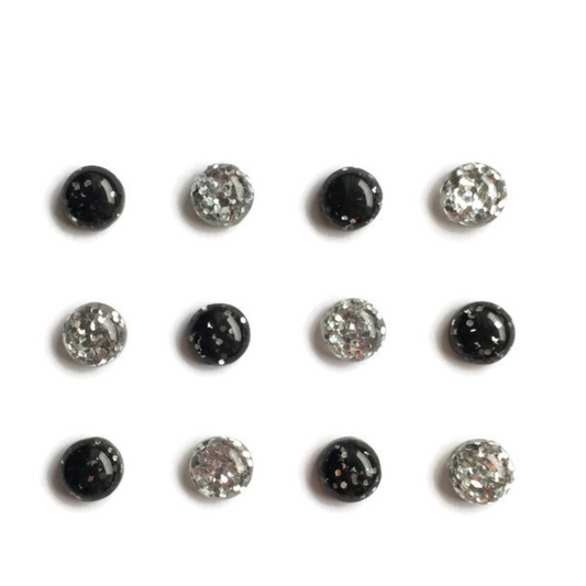 Black and Silver Glitter Magnets