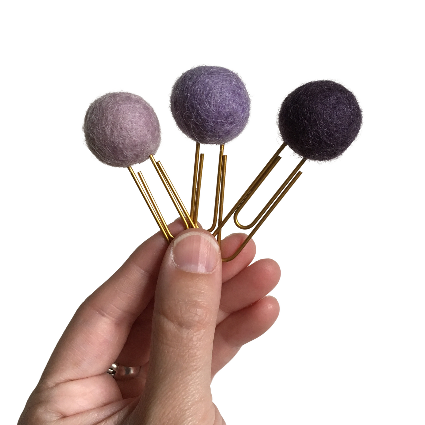 Wisteria, Lilac, & Eggplant Felt Pom Paper Clips