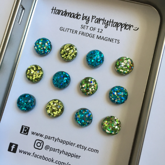 Blue and Green Glitter Magnets